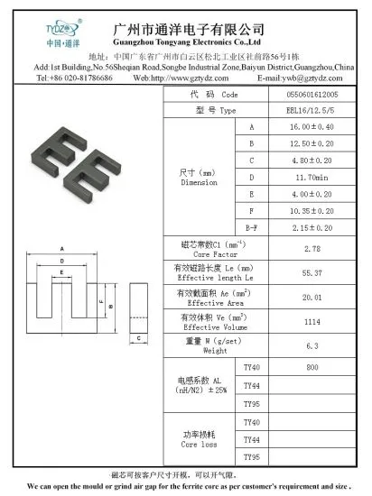 중국 제조 E 유형 변압기용 고주파 갭 페라이트 코어